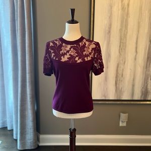 Nanette Lapore plum sweater with lace detail